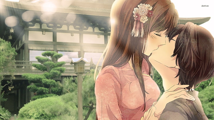 illustration of anime characters, anime, kissing, anime girls, HD wallpaper