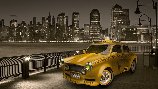 Taxi to Newjersey 1080p, yellow taxi animation, 1080p, taxi, newjersey, creative and graphics, HD wallpaper HD wallpaper