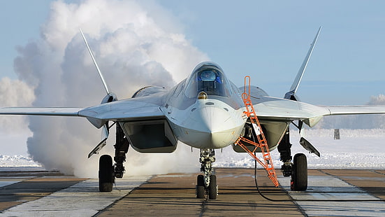 T-50 ، PAK FA ، طيران تكتيكي ، مقاتلة من الجيل الخامس ، Su-57 ، OKB imeni P. O. Sukhoi ، مجمع طيران واعد ، متعدد الوظائف روسي، خلفية HD HD wallpaper