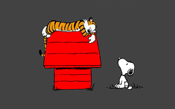 Calvin and Hobbes Snoopy Sleep HD, snoopy and tiger illustration, cartoon/comic, and, sleep, calvin, hobbes, snoopy, HD wallpaper