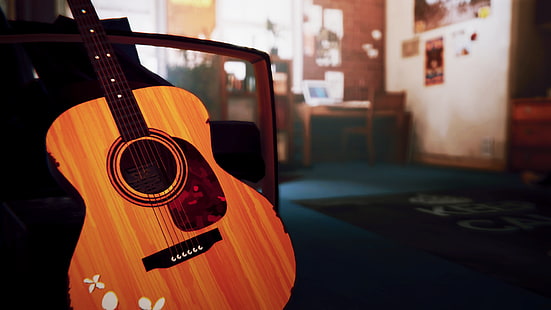 коричневая дредноут акустическая гитара, видеоигры, Life Is Strange, гитара, HD обои HD wallpaper