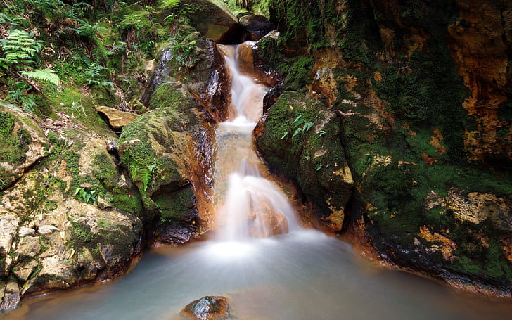 Замедленная съемка Водопад Стрим Рок Стоунз Мосс HD, природа, камни, скалы, замедленная съемка, водопад, ручей, мох, HD обои