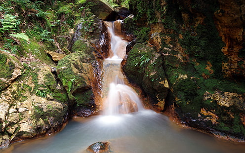 Timelapse Waterfall Stream Rock Stones มอส HD, ธรรมชาติ, หิน, ร็อค, ไทม์แลปส์, น้ำตก, สตรีม, มอส, วอลล์เปเปอร์ HD HD wallpaper
