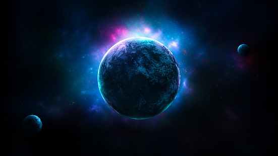 Zwillingsmonde, Planet, Mond, Universum, Weltraum, Nebel, Monde, fremder Planet, Weltraum, Sterne, Dunkelheit, Nacht, HD-Hintergrundbild HD wallpaper