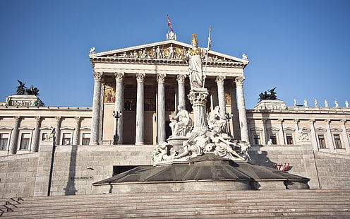 建築、アテナ、オーストリア、建物、噴水、パラス、議会、ウィーン、 HDデスクトップの壁紙 HD wallpaper