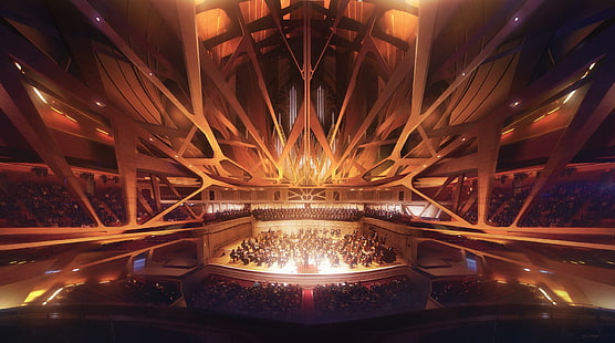 Sci Fi, Futuristic, Concert Hall, Crowd, Music, Orchestra, HD wallpaper HD wallpaper