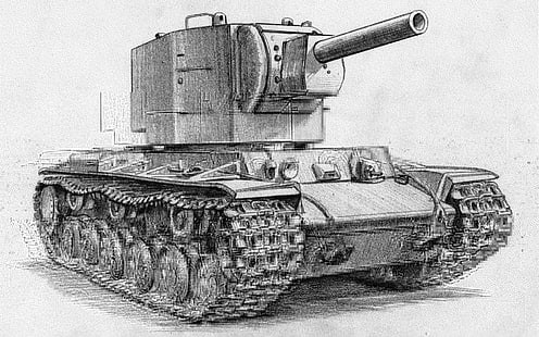 эскиз боевого танка, рисунок, ссср, танк, карандаш, кв-2, HD обои HD wallpaper