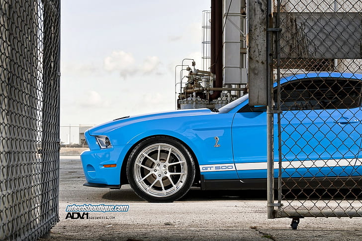 car blue cars ford ford mustang shelby gt500 coupe rims muscle cars american cars, HD wallpaper