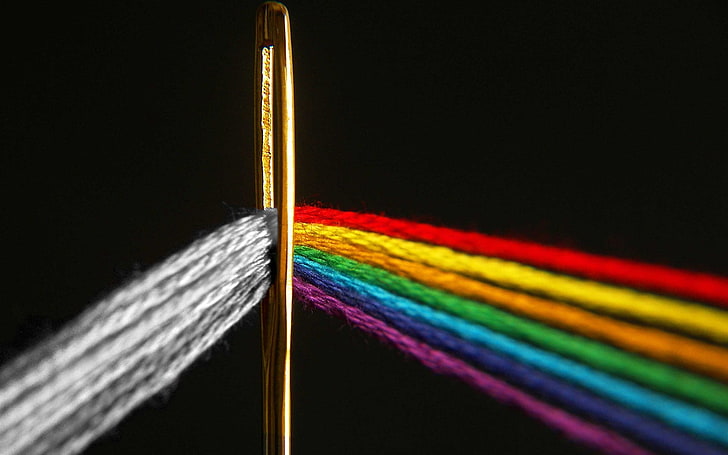 arco iris, fondo negro, agujas, Pink Floyd, colorido, El lado oscuro de la luna, Fondo de pantalla HD