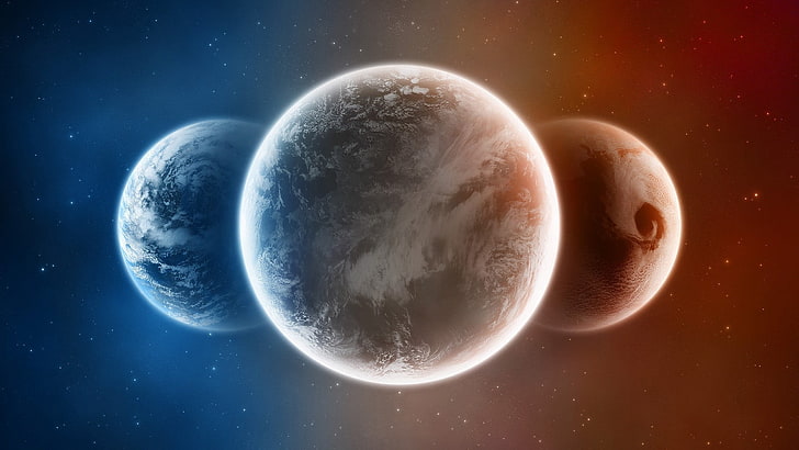 วอลล์เปเปอร์ดาวเคราะห์สามดวงดาวเคราะห์อวกาศศิลปะอวกาศศิลปะดิจิทัล, วอลล์เปเปอร์ HD