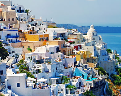 سانتوريني ، اليونان ، المدينة ، الصورة ، المنزل ، اليونان، خلفية HD HD wallpaper