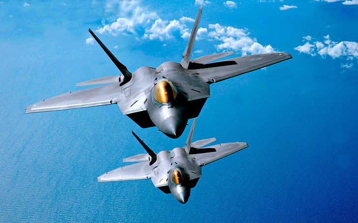 F-22 Raptor, военный самолет, самолет, реактивный истребитель, ВВС США, голубой, синий, HD обои
