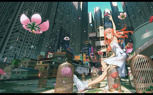 anime, filles anime, vofan, paysage urbain, Fond d'écran HD HD wallpaper