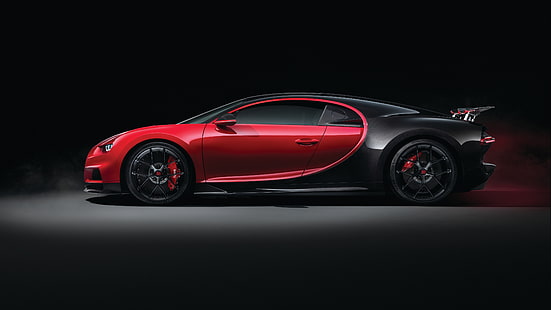 красно-черный автомобиль, Bugatti, вид сбоку, 2018, спорт, Chiron, HD обои HD wallpaper