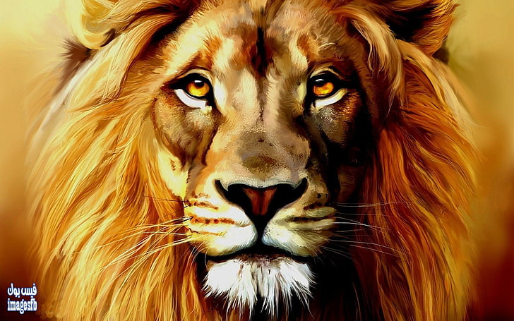 brown and black lion painting, lion, artwork, animals, HD wallpaper