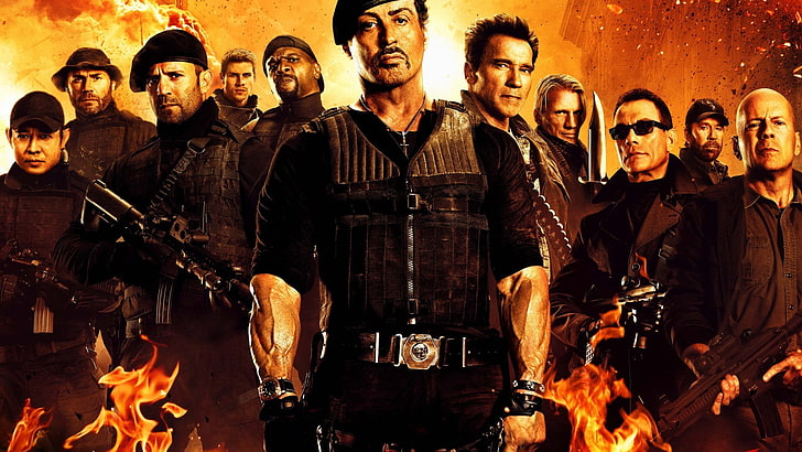 The Expendables II wallpaper, movies, Sylvester Stallone, Bruce Willis, Arnold Schwarzenegger, Jason Statham, The Expendables 2, Terry Crews, HD wallpaper