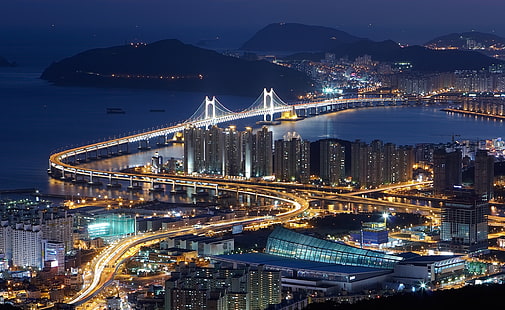 Pont de Gwangan, Busan, Corée du Sud, pont suspendu jaune, Ville, Asie / Autres, Sud, Pont, Gwangan, Corée, busan, Corée du Sud, Fond d'écran HD HD wallpaper