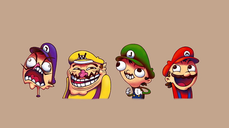 humor, Luigi, Mario Bros., Super Mario, Troll Face, video games, Wario, HD wallpaper
