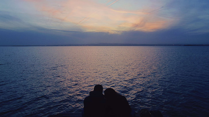 beautiful, clouds, couple, dreamy, lake, reflection, sky, spain, sunset, HD wallpaper
