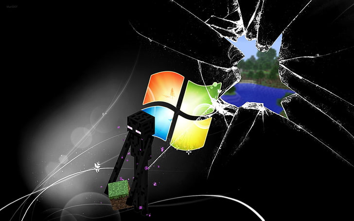 Тапет на Windows, лого на Windows, Minecraft, enderman, прозорец, видео игри, HD тапет