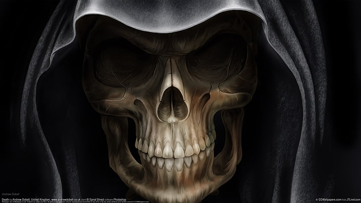 painting of skull, fantasy art, death, spooky, Grim Reaper, HD wallpaper