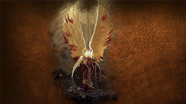 papel de parede vermelho e marrom com asas, Warhammer 40.000, fuzileiros navais, guarda imperial, anjos de sangue, HD papel de parede