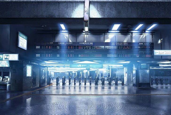 stasiun kereta api, anime, metro, Wallpaper HD