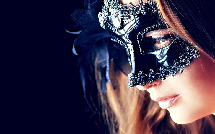 Geheimnisvolles Mädchen, Maske, Augen, Mund, Geheimnisvolles Mädchen, Maske, Augen, Mund, HD-Hintergrundbild