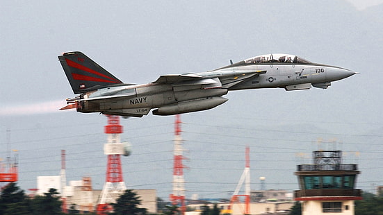 бело-черный катер миниатюрный, военный, самолет, военный самолет, самолет, реактивный истребитель, Grumman F-14 Tomcat, HD обои HD wallpaper