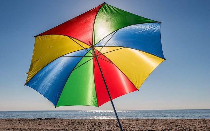 Ombrellone, spiaggia, ombrellone, colori, sole, Sfondo HD
