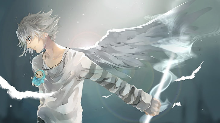 personaggio maschile anime con ali illustrazione, anime, angelo, Sfondo HD
