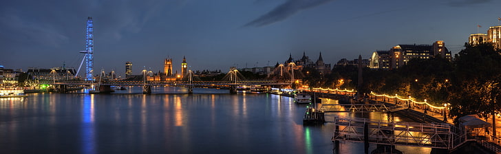 London At Night Panorama, city of buildings, Europe, United Kingdom, Night, London, panorama, HD wallpaper