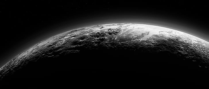 Pluto, ruang angkasa, planet, monokrom, Wallpaper HD