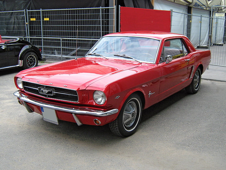 red Ford Mustang coupe, 1965, ford, mustang, hardtop, front, HD wallpaper