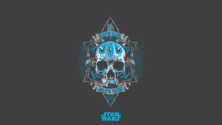 Star Wars logo, Star Wars, skull, Darth Maul, minimalism, cyan, gray background, HD wallpaper