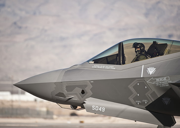 เครื่องบินขับไล่ 5049 สีเทาทหารเครื่องบินทหารกองทัพอากาศสหรัฐ Lockheed Martin F-35 Lightning II, วอลล์เปเปอร์ HD