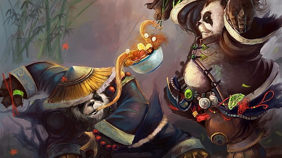 обои две панды, World of Warcraft, World of Warcraft: Туман Пандарии, HD обои HD wallpaper
