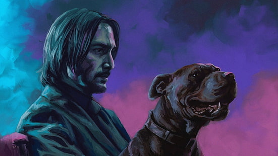  artwork, digital art, John Wick, Keanu Reeves, dog, movies, HD wallpaper HD wallpaper