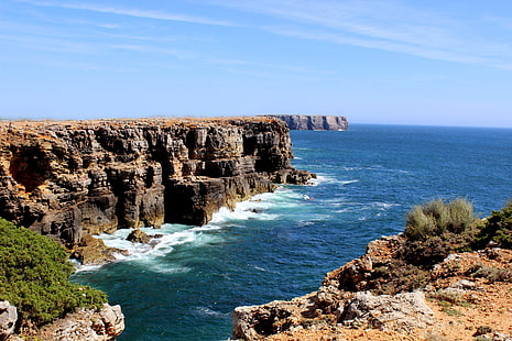 갈색 암석, algarve, 포르투갈, 바다, 바위, HD 배경 화면 HD wallpaper
