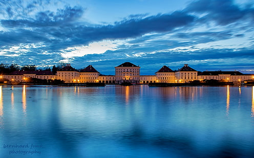 ألمانيا ، بافاريا ، ميونيخ ، ألمانيا ، بافاريا ، ميونيخ ، المدينة ، النهر ، القلعة ، القصر ، Nymphenburg ، الأضواء ، الإضاءة ، الليل ، الأزرق ، السماء ، السحب، خلفية HD HD wallpaper