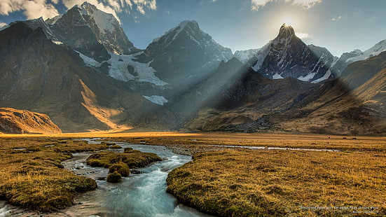 Jirishanca Peak with Yerupaja Peak, Andes, Peru, Mountains, HD wallpaper HD wallpaper