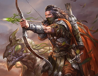 Legend of the Cryptids, grafika, sztuka fantasy, wojownik, zbroja, łucznik, strzały, Tapety HD HD wallpaper