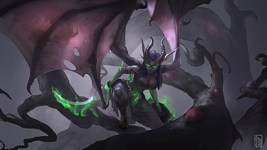 Demon Hunter, fantasy art, videogiochi, demoness, World of Warcraft, Sfondo HD HD wallpaper