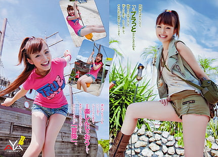 Ая Хирано, азиатка, коллаж, улыбается, женщины, модель, HD обои HD wallpaper