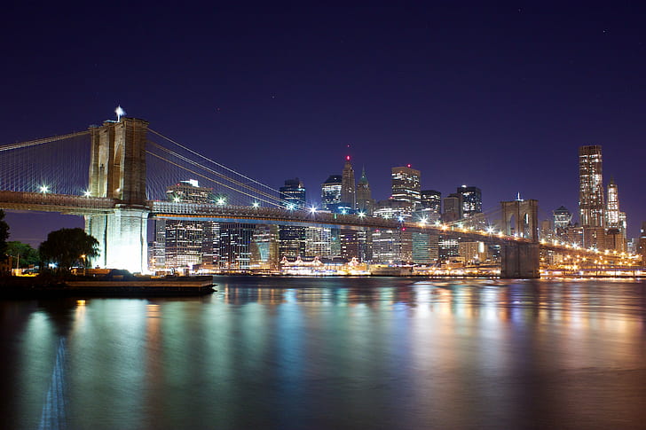 夜間、ブルックリン橋、マンハッタン、帝国、ブルックリン橋、マンハッタン、帝国、夜景、ブルックリン橋、ロウアーマンハッタン、帝国フルトンフェリー州立公園、高層ビル、夜間、建築、都市景観、風景、マンハッタン橋、新しいニューヨーク、夜、反射、川、高層ビル、米国、クリア、都市スカイライン、有名な場所、ニューヨーク市、都市のシーン、マンハッタン-ニューヨーク市、ダウンタウン地区、ブルックリン-ニューヨーク、橋-人工構造物、都市、東川、照らされた、構築された構造、夕暮れ、 HDデスクトップの壁紙