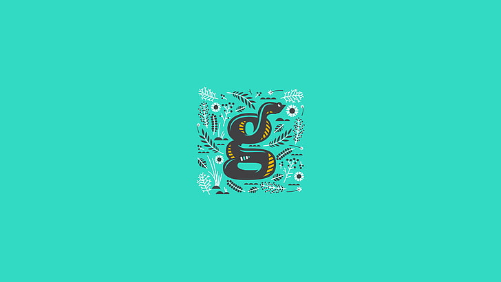 illustration, letter, teal, turquoise, snake, typography, cyan, simple, cyan background, HD wallpaper