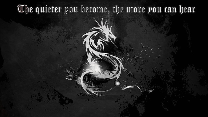 иллюстрация белого дракона с наложением текста, дракон, цитата, Kali Linux, HD обои