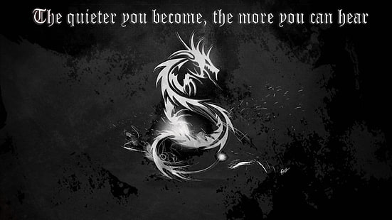 ilustração de dragão branco com sobreposição de texto, dragão, citação, Kali Linux, HD papel de parede HD wallpaper