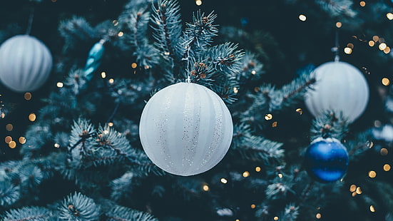 白と青のつまらないもの、休日、クリスマスの飾り、クリスマス、 HDデスクトップの壁紙 HD wallpaper
