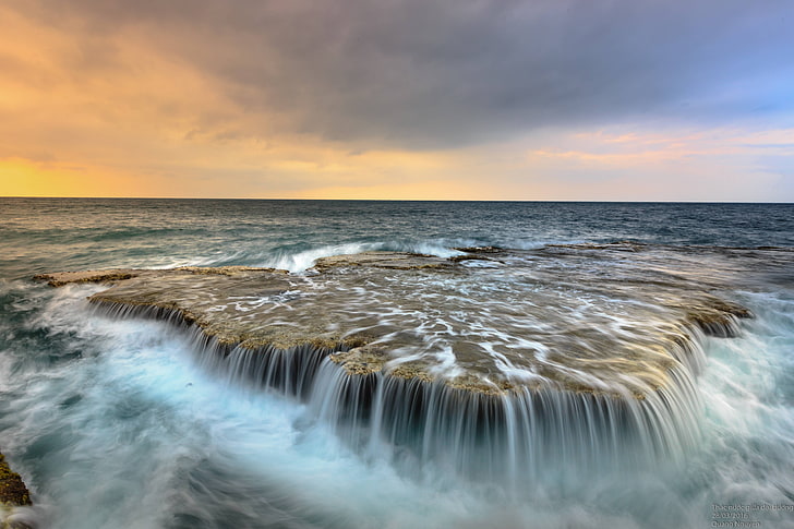flow, sea, tide, shore, rocks, wave, ocean, reef, HD wallpaper